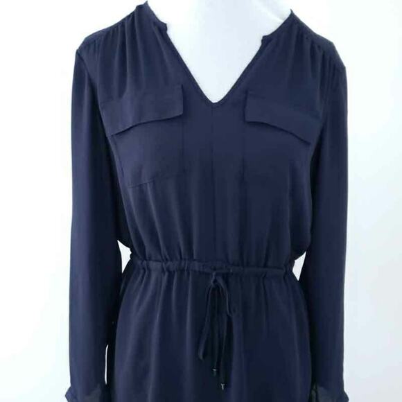 Dalia Dress Size 4 Navy Blue Drawstring Waist Long Sleeve, Knee Length, Casual - Picture 5 of 8